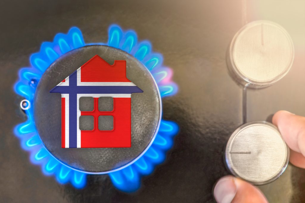 تصویری از یک خانه در وسط شعله‌ی گاز به منظور گرمای خانه برای عنوان هزینه‌های اسکان در نروژ انتخاب شده است.