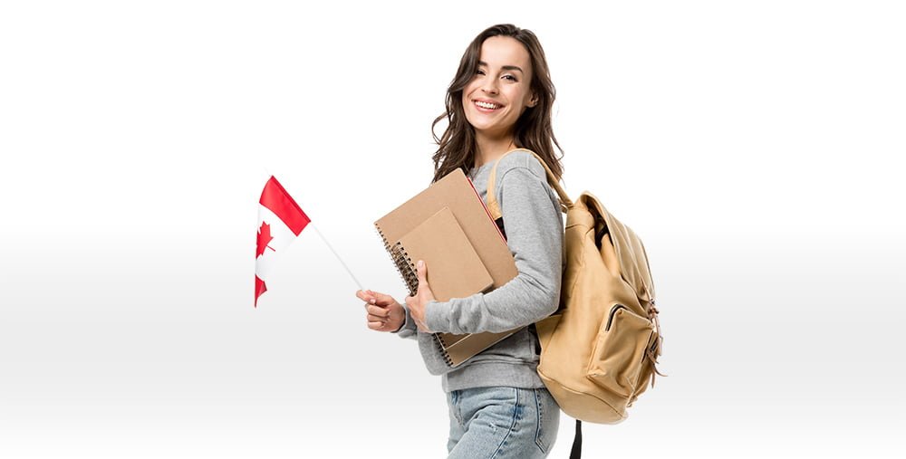 تصویری از فردی به همراه کوله پشتی و کتاب و پرچم کانادا برای عنوان شرایط مهاجرت تحصیلی به مدارس کانادا انتخاب شده است.