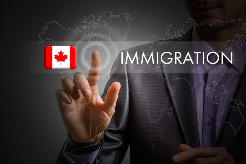 تصویری از فردی در کنار نوشته‌ی مهاجرت و پرچم کانادا برای عنوان اکسپرس اینتری express entry چیست انتخاب شده است.