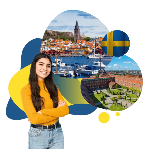 تصویری از دانشجویی در کنار نمایی از دانشگاه سوئد برای عنوان شرایط تحصیل در دانشگاه‌های سوئد انتخاب شده است.